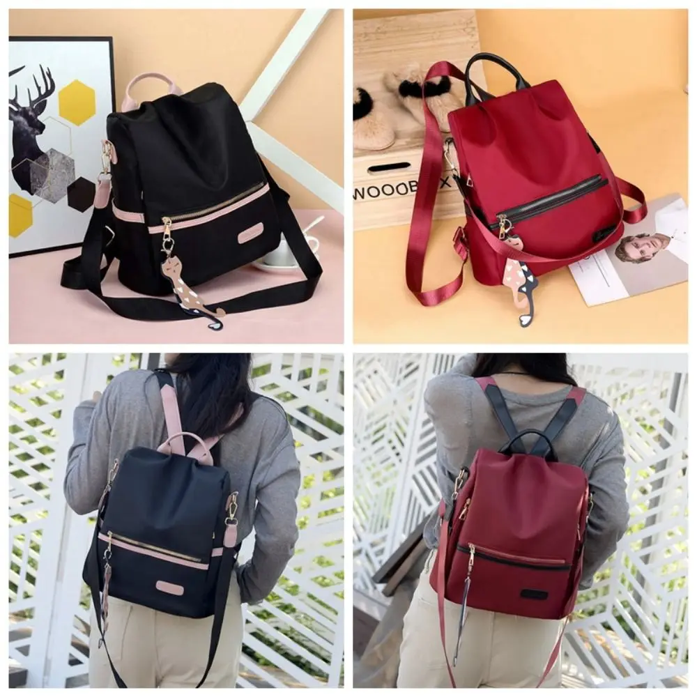Polyester Women Daily Backpack Large Capacity Cat PU Pendant Oxford Cloth Daypack Anti-splash Water Anti-theft