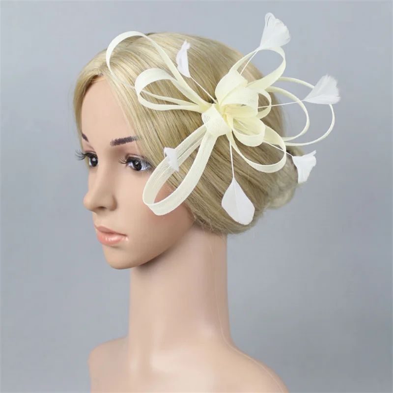 

Feather Fascinator Hat Headband Alice Headband Clip Mesh Flower Wedding Cocktail Hair Accessories Tea