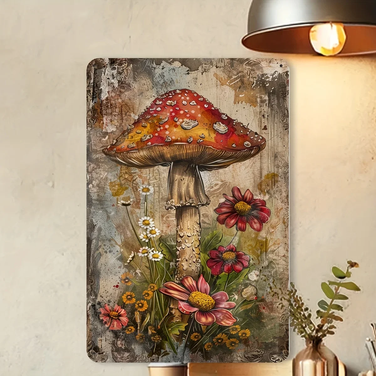 Panneau Innovation Vintage und Form von Champignon und Fleurs Saucages, Kunstwandgemälde und Fer für La Maison, Le Cafe, La Salle d