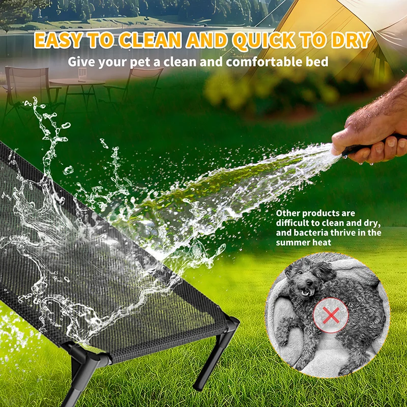 

Летняя охлаждающая приподнятая лежанка для собак с моющейся дышащей сетчатой поверхностью и металлическим каркасом, портативная, готовая к использованию