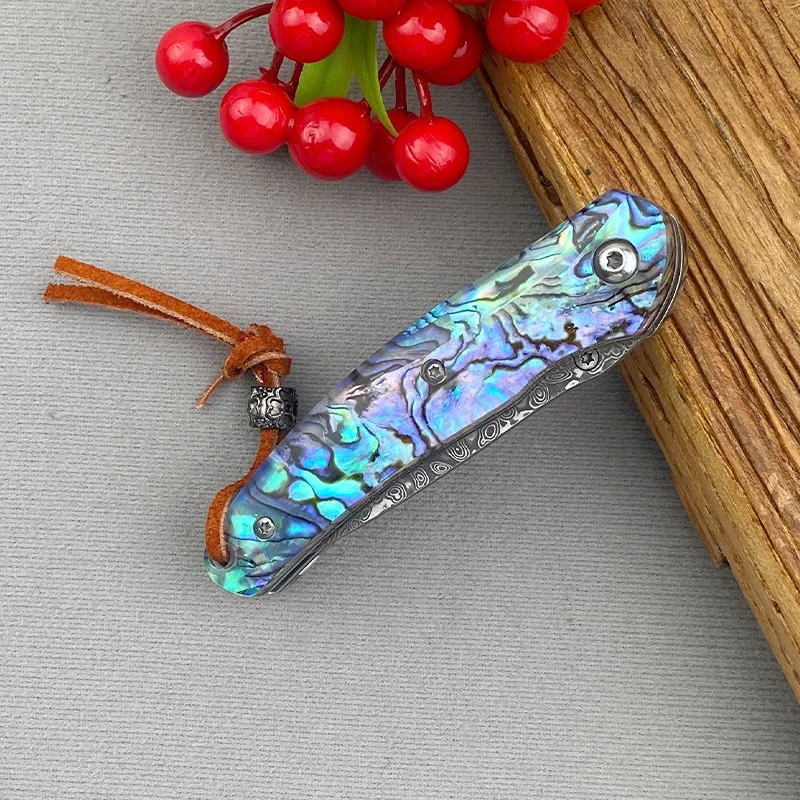 Pisau Lipat Baja Damaskus untuk Berkemah di Luar Ruangan, Tajam, Portabel, Pisau Saku untuk Berkemah