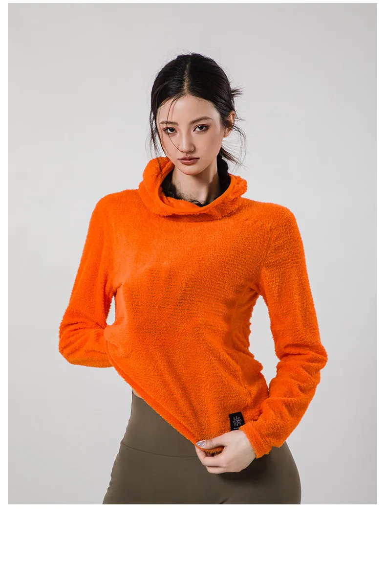 Damen Langarm Thermo-Fleece Hoodie Slim Fit Antistatisch Warme Basisschicht Oberteil für Outdoor-Sport – Detail 17