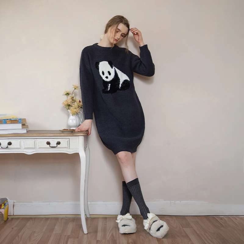 

Musebree Cute Girls Style Panda Print Winter Warm Nightdress