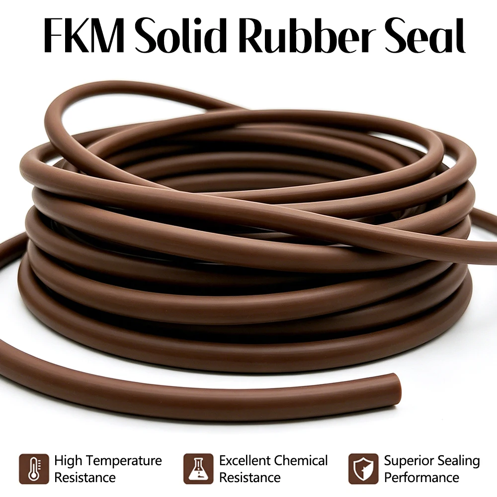 Diameter 1.5/2/3/~8mm FKM Round Solid Seal Rope 5-20M Vitons Brown Fluororubber Strip High Temp Chemical Resist Rubber Door Seal