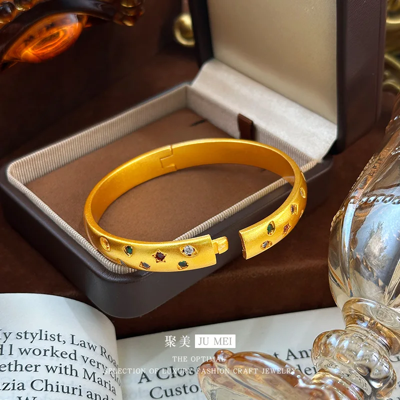 

Gold Shop Same Style 9999 24K Real Gold Women's Gold Bracelet Buckle Antique Tang Color Exquisite Fashion Luxury Jewelry