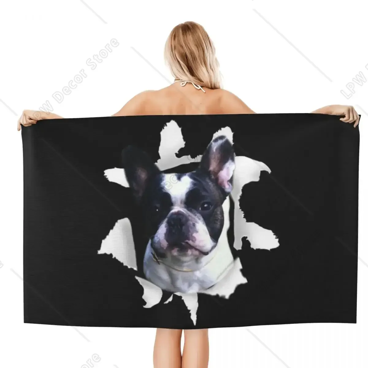 Custom Boston Terrier Beach Towel Quick Dry Pet Dog Art Super Soft Microfiber Shower Sauna Towels