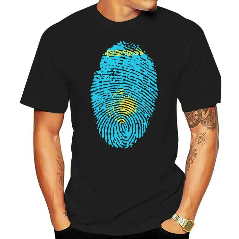 Cute Kazakhstan Flag Fingerprint Tees Shirts for Men 3XXL Short Sleeve Premium Cotton O-neck Tees Shirts