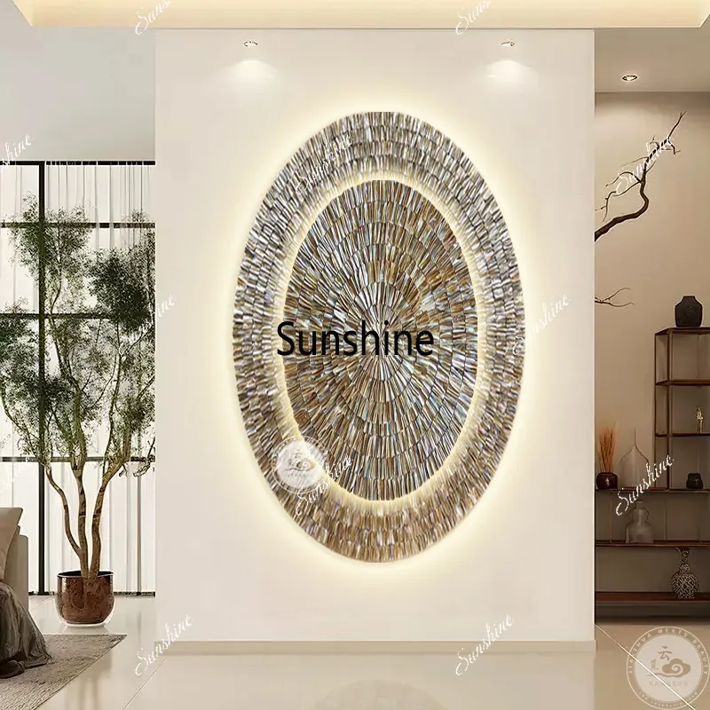 Modern entrance led light painting natural shell decorative painting