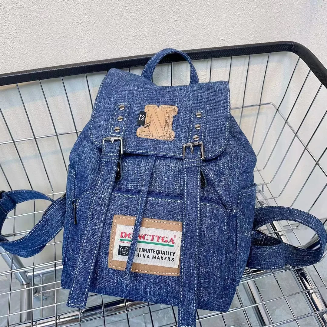 

Women Y2k Denim Backpack Large Capacity Patchwork School Bag High Quality Fashion Unisex Backpacks Commuter Travel Bag for Men