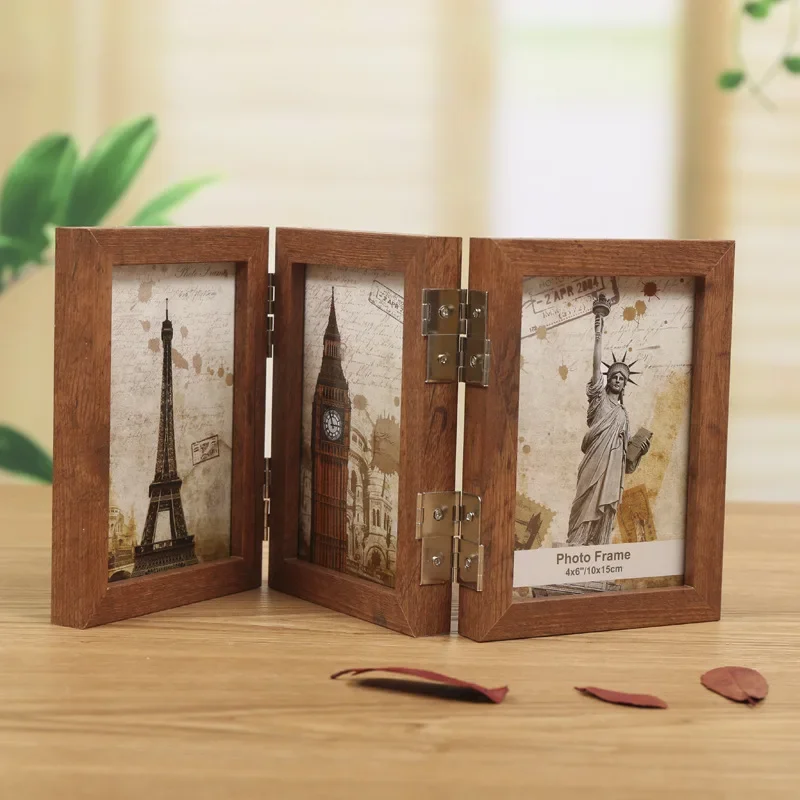 Creative Triple-Fold Photo Frame 6-Inch & 7-Inch Double-Sided Tabletop Display Picture Frame Versatile Multi-Photo Display Stand