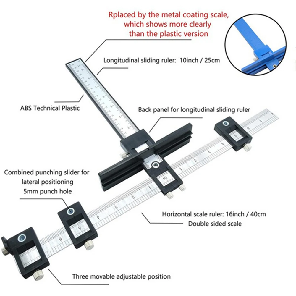 Cabinet Hardware Jig Tool - Houtboring Dowelling Guide voor installatie van handgrepen Knoppen op deuren en ladegereedschap Blauw/zwart