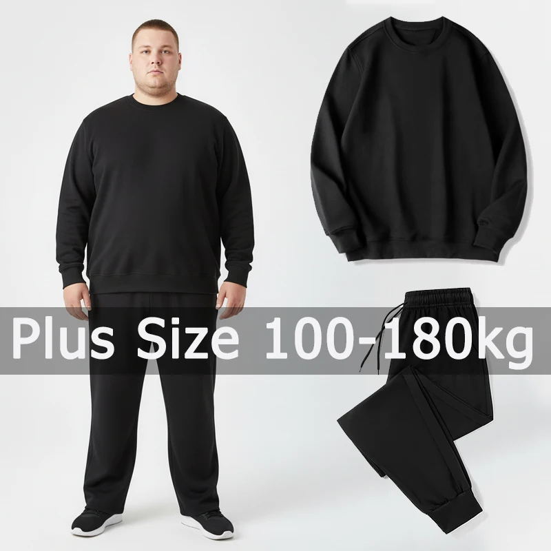 

Plus Size Men's Sweatshirt Set Black Sports Suits Long Pants 5XL 6XL 7XL 100-180kg Autumn Winter Long Sleeve Big Size Clothing