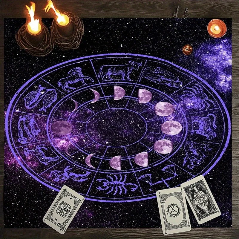 Mystic Zodiac Constellation Tarot Astrology Starry Night Galaxy Horoscope Tablecloth Decoration 90x90cm
