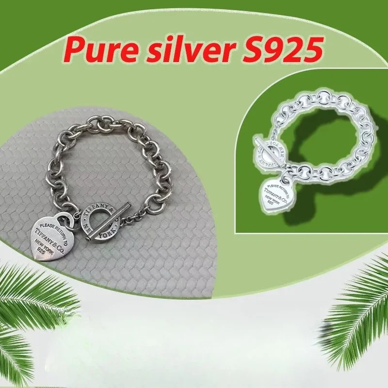 

Personalized Smooth Love Pendant Bracelet Solid Silver S925 Romantic Sweet Bracelet Retum to Series Anniversary Gift