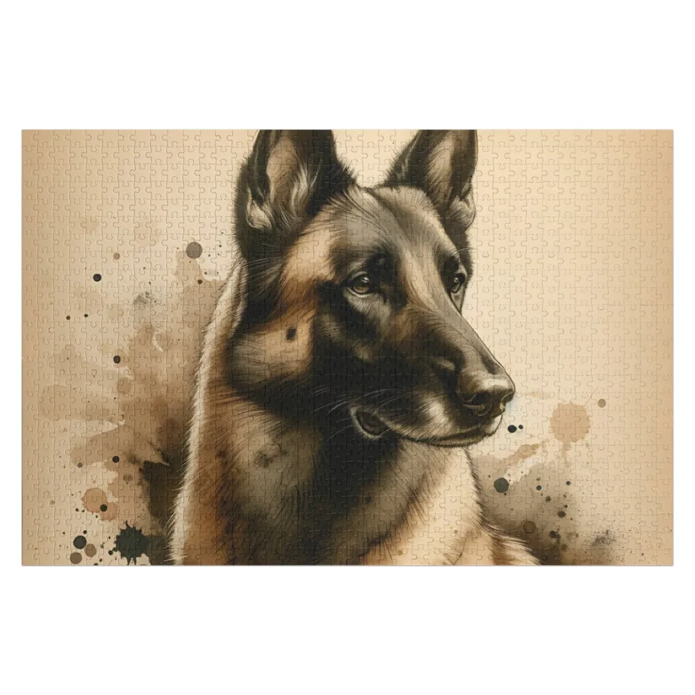 Vintage Watercolor Belgian Malinois Jigsaw Puzzle With Personalized Photo Works Of Art Personalized Baby Toy Puzzle
