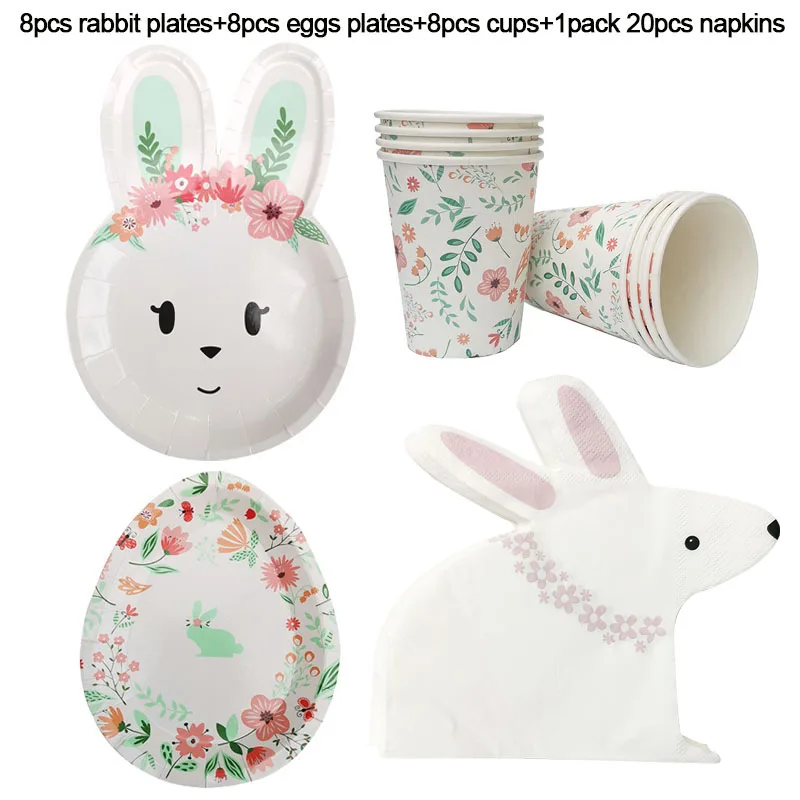 Happy Easter Decoration Bunny Rabbit Carrot Easter Eggs Paper Plates Kids 1 2 3 Birthday Decoration Easter Party Favors Supplies