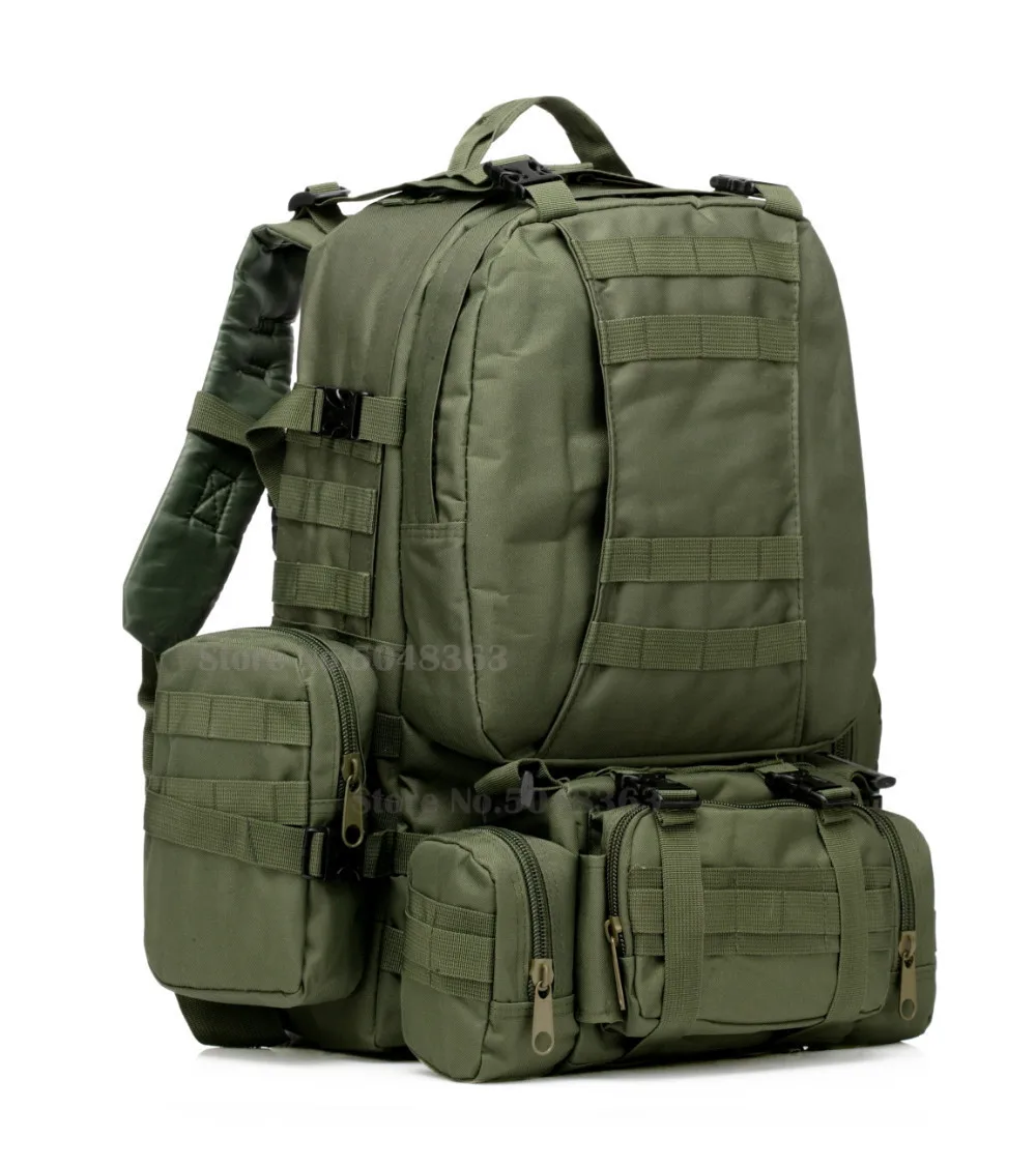 55L Camping Tactical Backpack 4 in 1 Mens Molle Sports Bag Outdoor Hiking Rucksack Assault Pack Climbing Bags