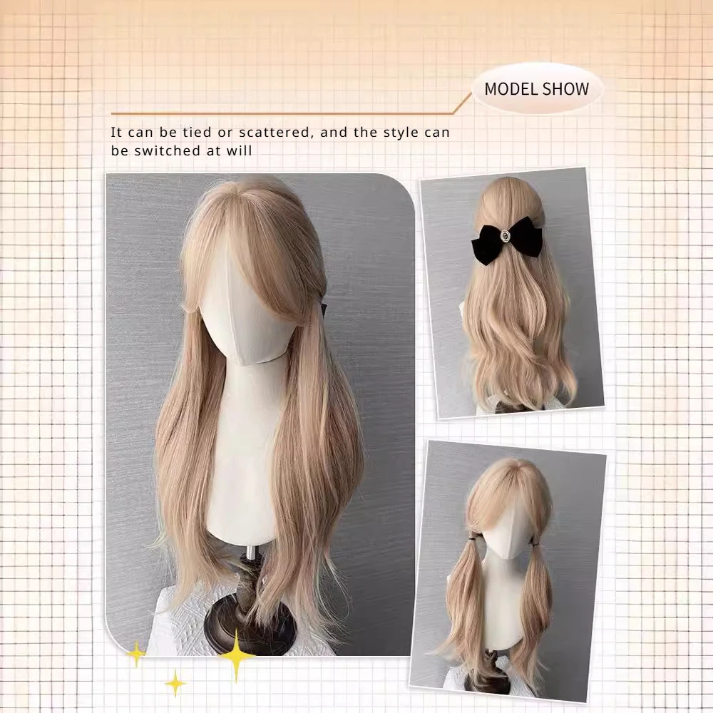 Wig Female Long Hair White Blonde Big Wave Monster Girl Diary Long Curly Hair Simulated Hair Parted Curly Hair Full Hood