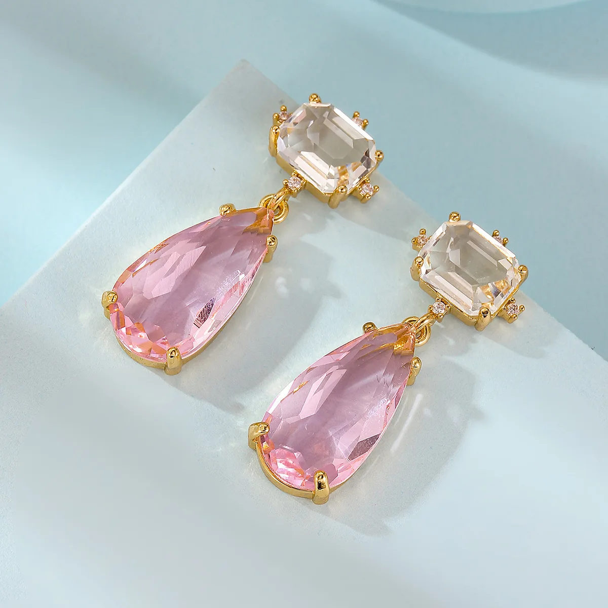 العصرية الكبيرة الوردي قطرة شكل استرخى أقراط للنساء الطازجة مشرق الأصفر قسط كريستال أنثى الزفاف اكسسوارات الحفلات السائبة #3