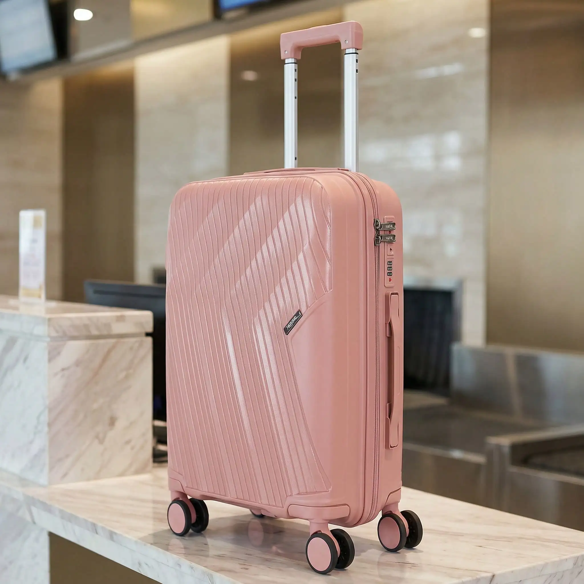 This 20-Inch Carry-On Suitcase/Trolley Case Is Made Of Durable And Stylish PP Material. It Features Smooth 360-Degree Spinner Wheels, A TSA Lock, A Telescopic Handle, And A Zipper Closure, Making It Suitable For Various Travel Needs.