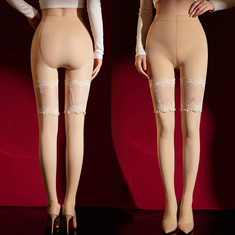 Gothic Lace Patchwork Hip Lift Pantyhose 120D Autumn Winter Slim Shaping Leg Warmers Black Nude High Waist Women Skinny Tights