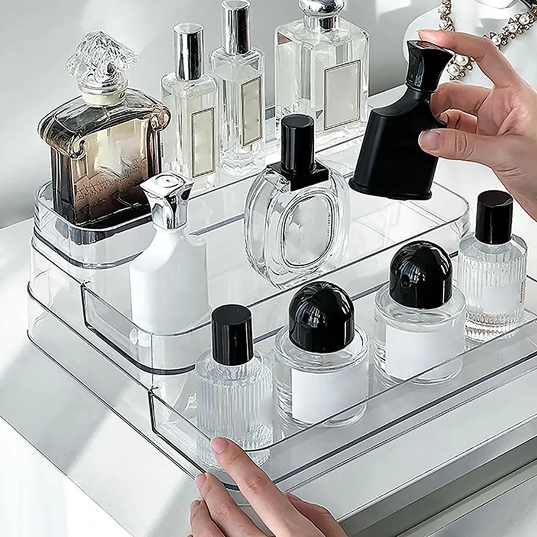 

BHBL 3 Tier Desktop Perfume Shelf PET Cosmetic Organizer Perfume Storage Rack Doll Display Stand Kitchen Seasoning Organizer
