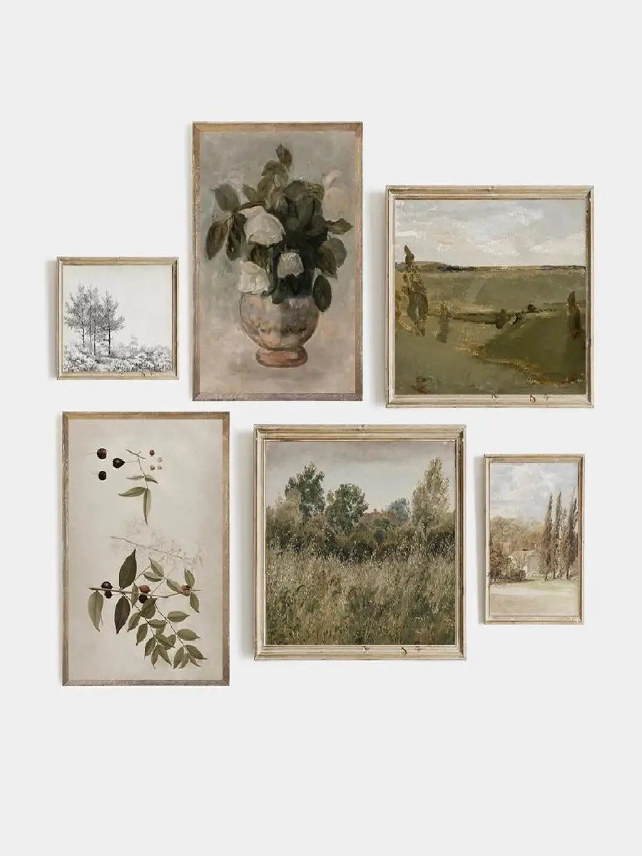 Vintage Nordic Wall Art Poster  Neutral Still Life Roses Landscape Canvas Painting for Living Room Decoration