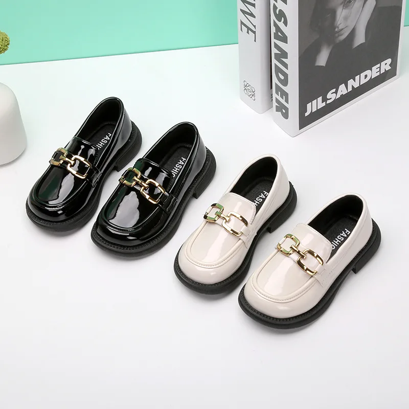 Children Leather Shoes metal buckle Little Girls Casual Shoes Kids Mary Jane non-slip pea-shoe Boy British Style Loafer Shoes