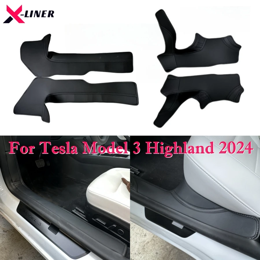 

4PCS Black PU Door Sill Protectors For Tesla Model 3 Highland 2024 Scratch-Resistant For New Model 3 Interior Car Protection