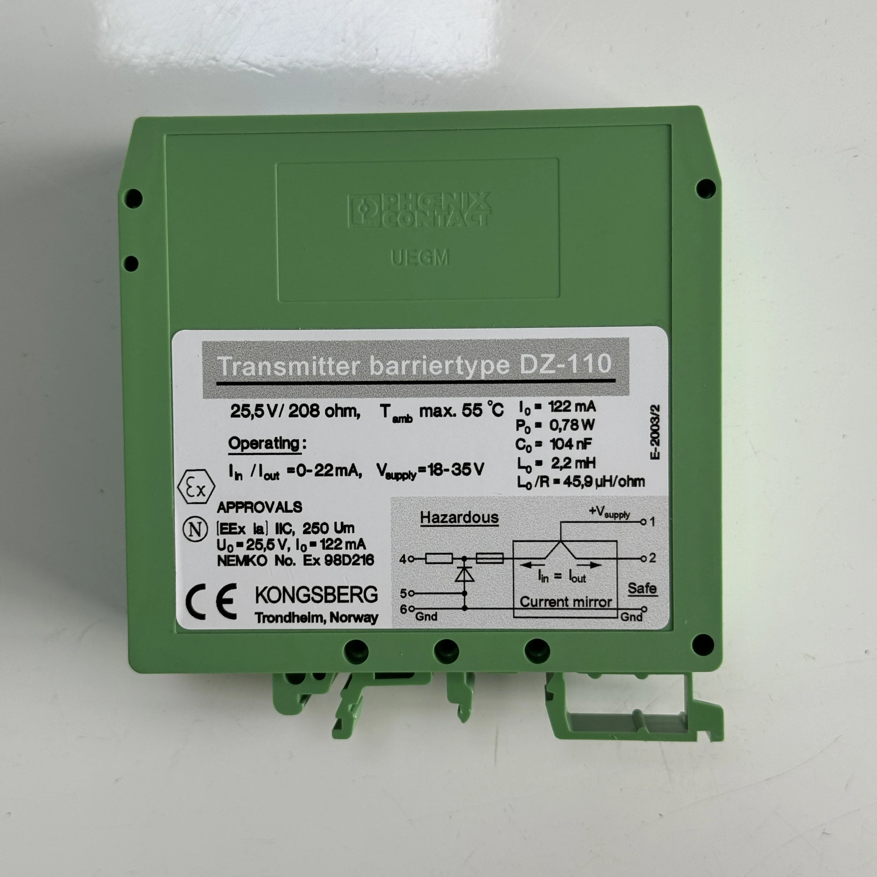 KONGSBERG DZ-110-U TRANSMITTER BARRIER 18-32V