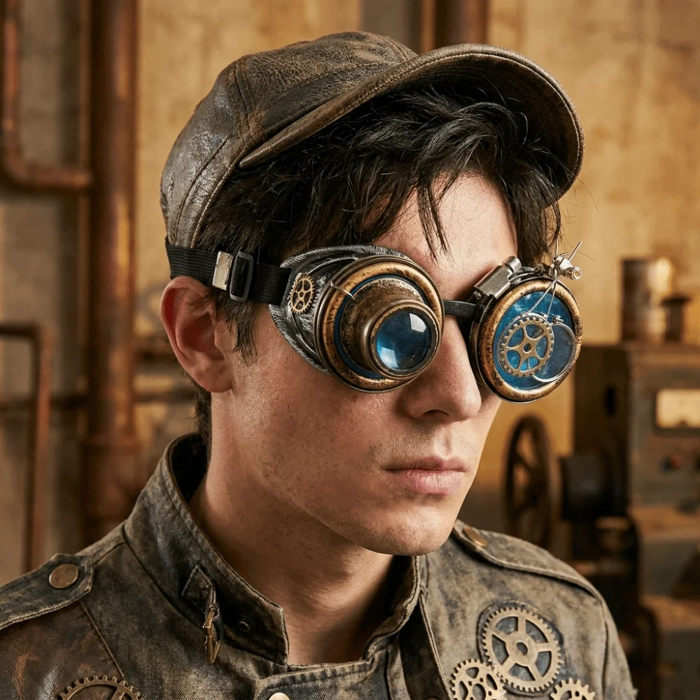 Colored Lenses Steampunk Goggles Detachable Lens Side Magnifier Costume Prop Exquisite Distressed Frame Protective Eyewear