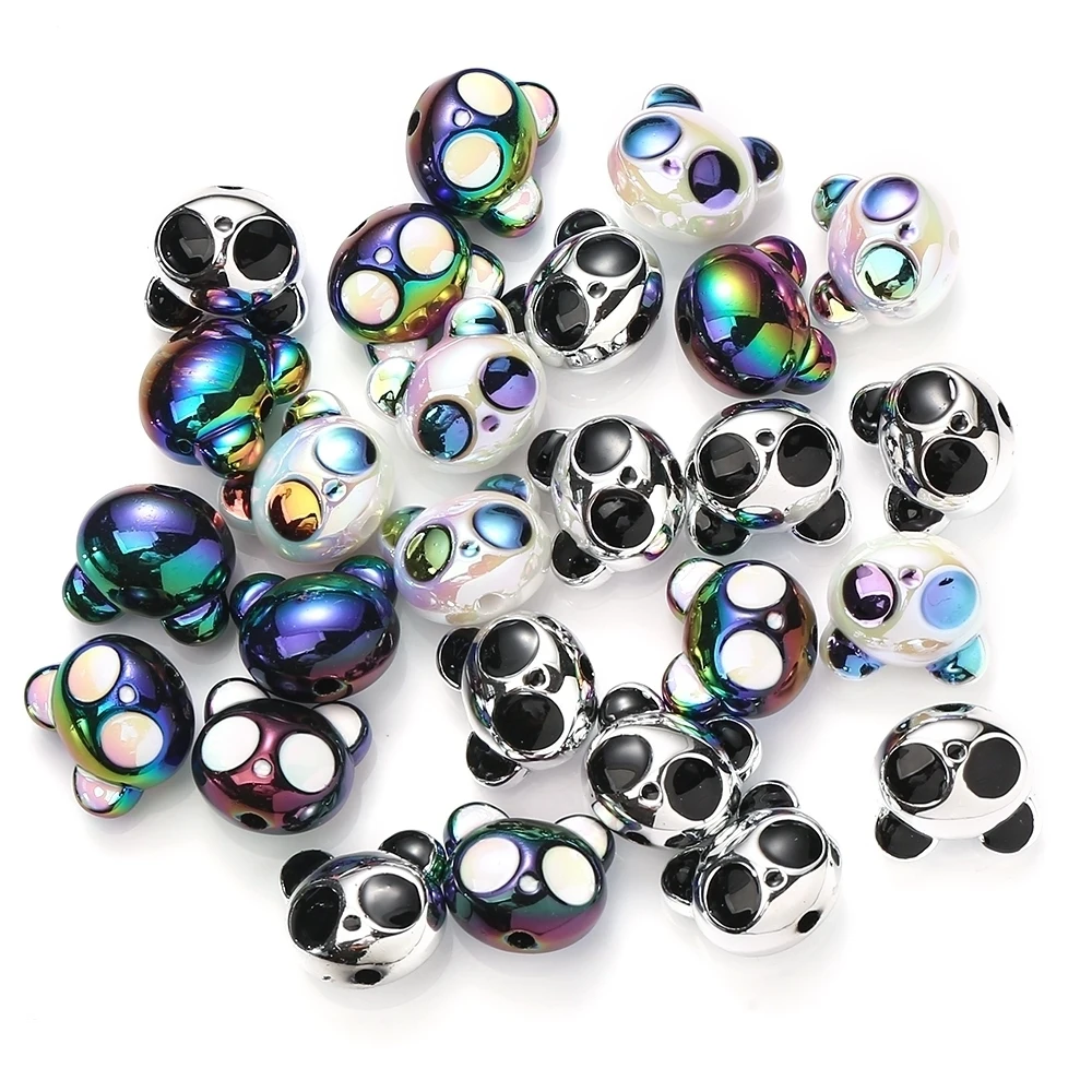 5 Stück 17x19mm Niedliche Panda-Acrylperlen Aurora Regenbogenbeschichtet Vertikal Gebohrt Lose Abstandsperlen für Schmuckzubehör DIY-Bastelarbeiten – Detail 6