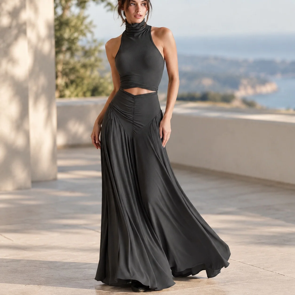 Pullover Sleeveless Set Mid Waist Elegant with Empire Silhouette Luxury Style Long Skirt Slim Fit Summer Women Matching Sets