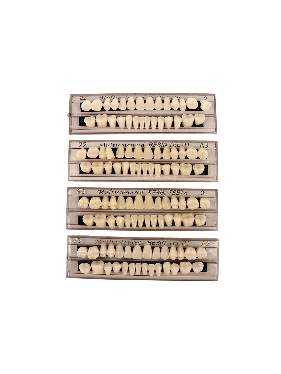 28 dents/ensemble résine prothèse dents 3d ombre Guide couleur comparateur miroir dentisterie lumière froide dents blanc blanchiment plaque dentaire