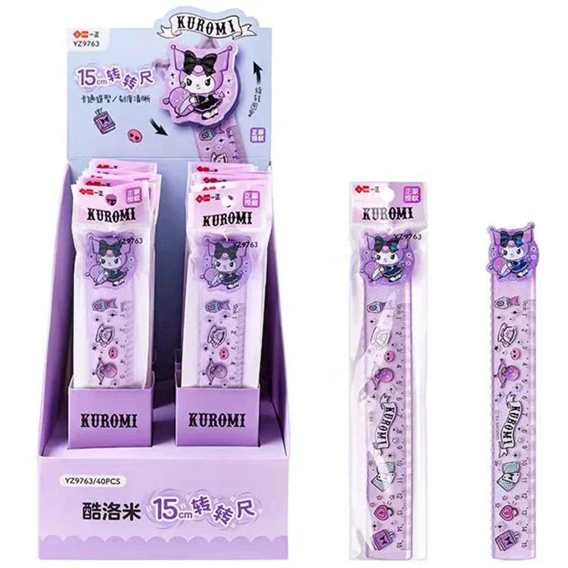 Cute 360° Rotation Cartoon Straight Ruler Kawaii Sanrio Kuromi My Melody Clear Acrylic Ruler Office School stationery