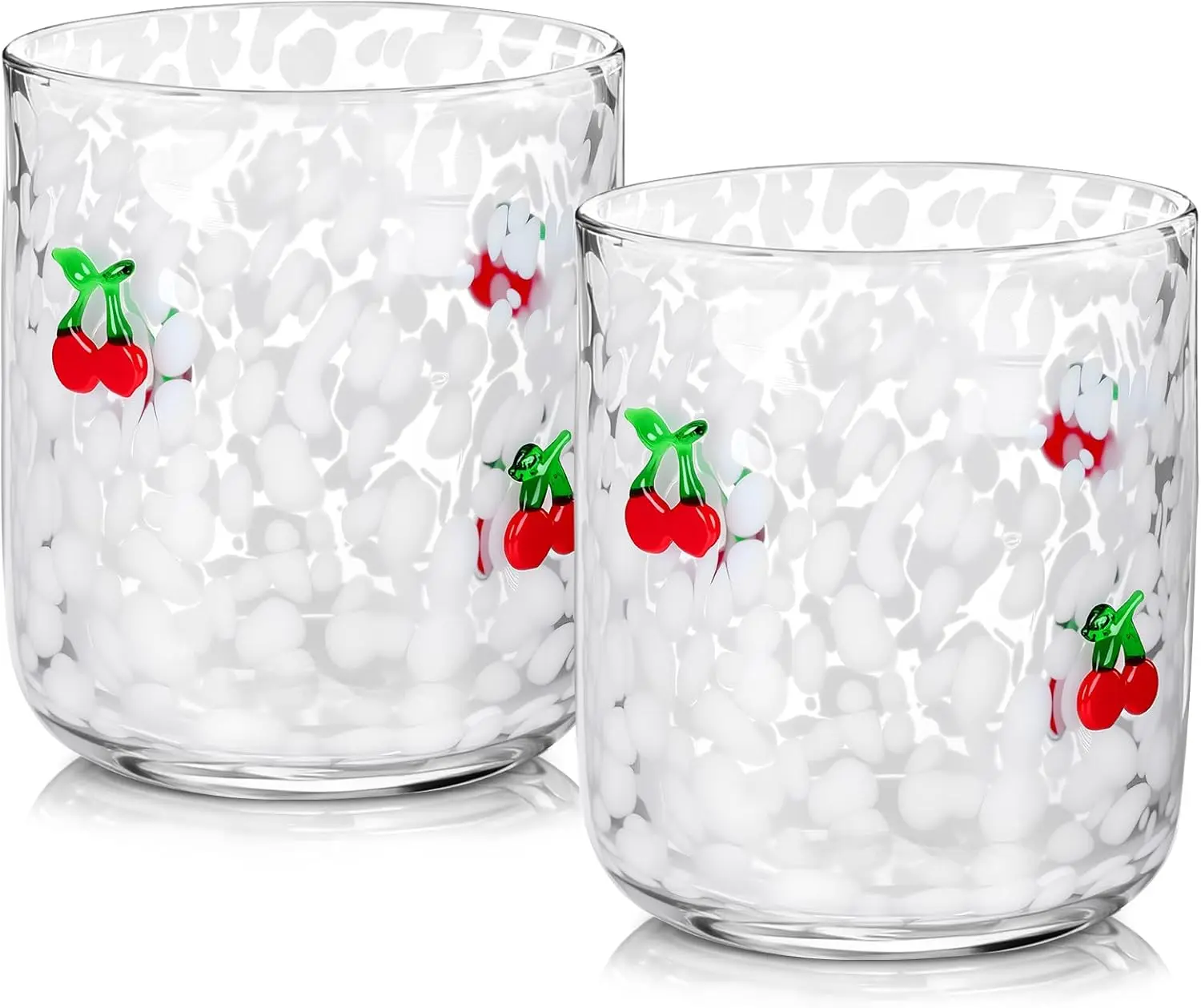 

2 Pack Fruit Icon Juice Glasses, 14 oz Cherry Designed Cute Glass Cups, Old Fashioned Wine Glasses Drinkware for Valenti