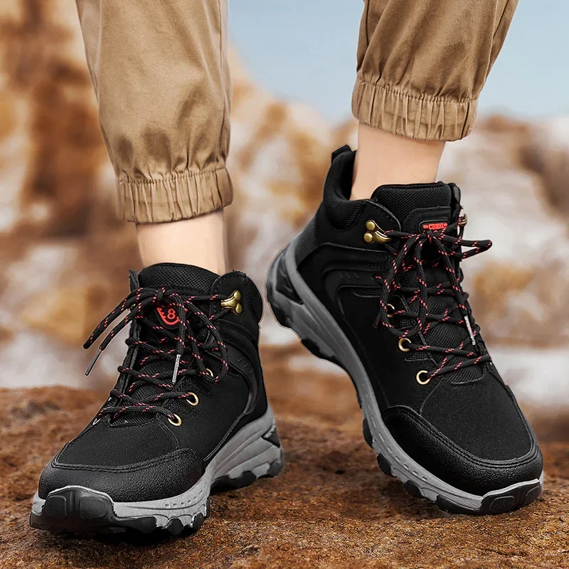 High-Top Cotton Hiking Shoes for Men Waterproof Outdoor Shoes Non-Slip Trekking Shoes Climbing Travel Shoe Warm Off-Road Hombre