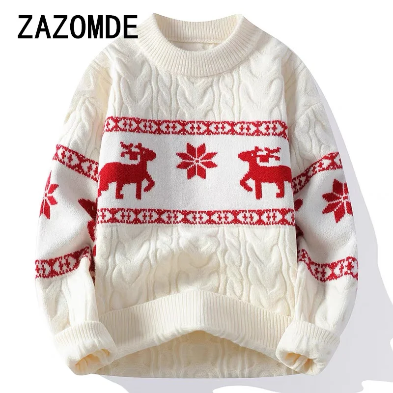 ZAZOMDE 2024 Maglione Invernale Nuova Maglieria Maglione di Spessore Caldo Maglioni Da Uomo Con Cervo Coreano Harajuku Natale Coppia Abbigliamento