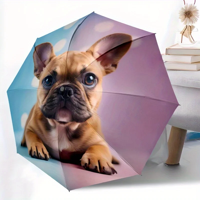 

1 шт. зонт на тему французского бульдога - модный портативный складной дизайн, легкий прочный костюм с железной рамой и железным стержнем