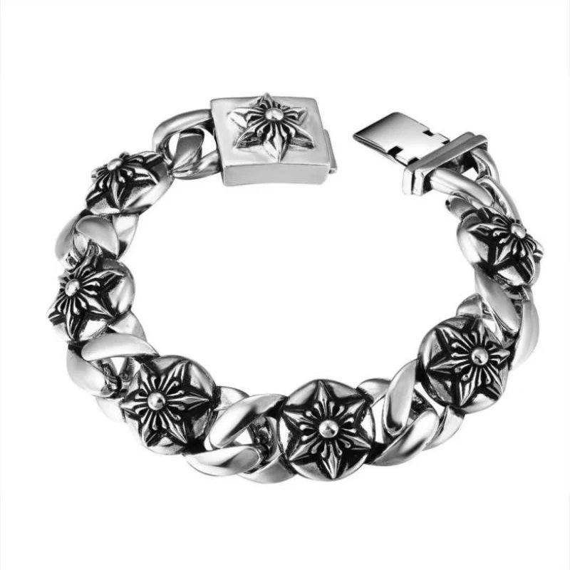 

Серебряный винтажный плетеный браслет-цепочка со звездообразным узором: готические украшенные эффектные украшения