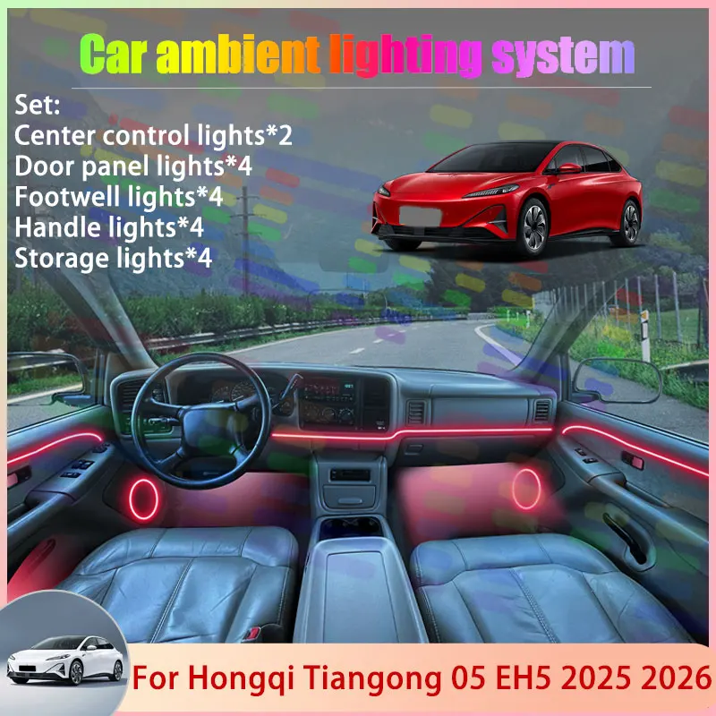 

For Hongqi Tiangong 05 EH5 2025 2026 2/24 in 1 Car Atmosphere Light Lamp RGB Shade Ensemble Streamer Atmosphere Set Accessories