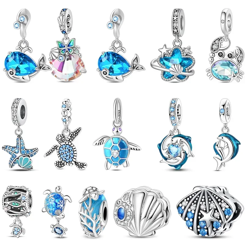 925 Sterling Silver Ocean Sea Charms Beads Fit Original Bracelets Bag Keychain Earring Pendant Diy Women Jewelry Gift