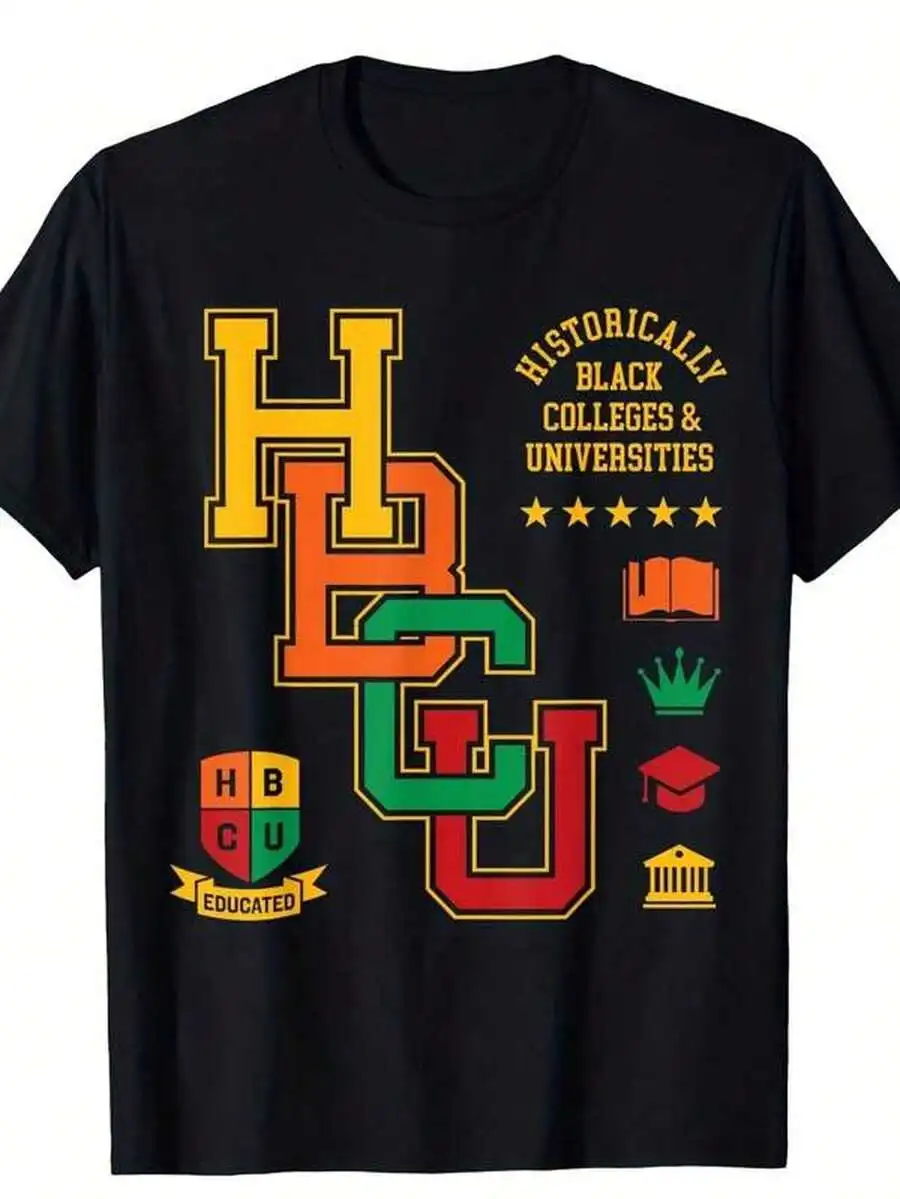 1pc Mens Clothes HBCU Graphic Print Black TShirt, Unisex Casual Crew Neck Tshirt, Plus Size Men's Clothing 5XL, Lightweight 180gsm Knit Fabric,