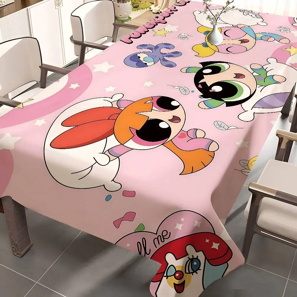Cute Powerpuffs-Girls Rectangle Waterproof Tablecloth Party Decor Farmhouse Kitchen Dining Table Cloth Wedding Decorations