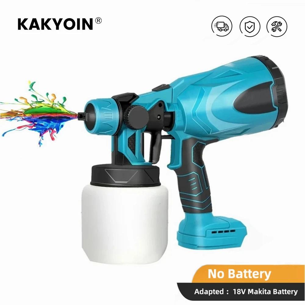 

KAKYOIN 800ML Electric Spray Gun Cordless Paint Sprayer Auto Furniture Steel Coating Airbrush Compatible For Makita 18V Battery