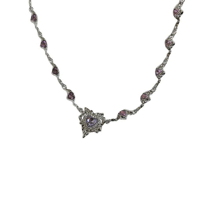 

Purple love zircon irregular necklace unique high-end temperament collarbone chain