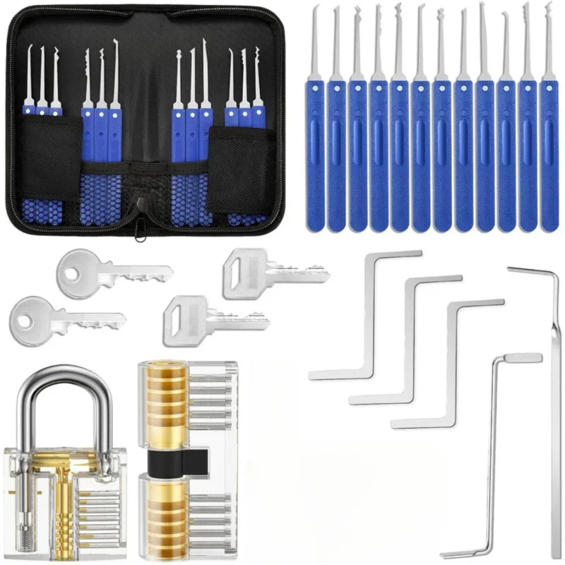 12pcs Locksmith Lock Pick up Tool Two Lock Multi functional Training Lock Sleeve Transparent Lock Manual Tool