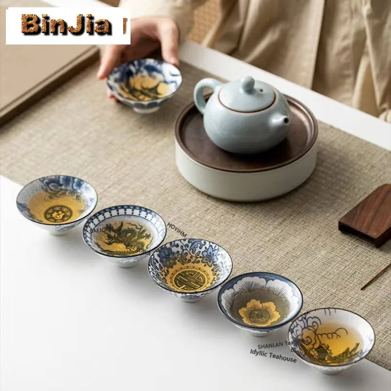6pc/set Blue And White Handmade Master Cup Set Zen Ceramic Tea Cup Tasting Mug Luxury Cute Cup Personal Cup Teaset Decoration