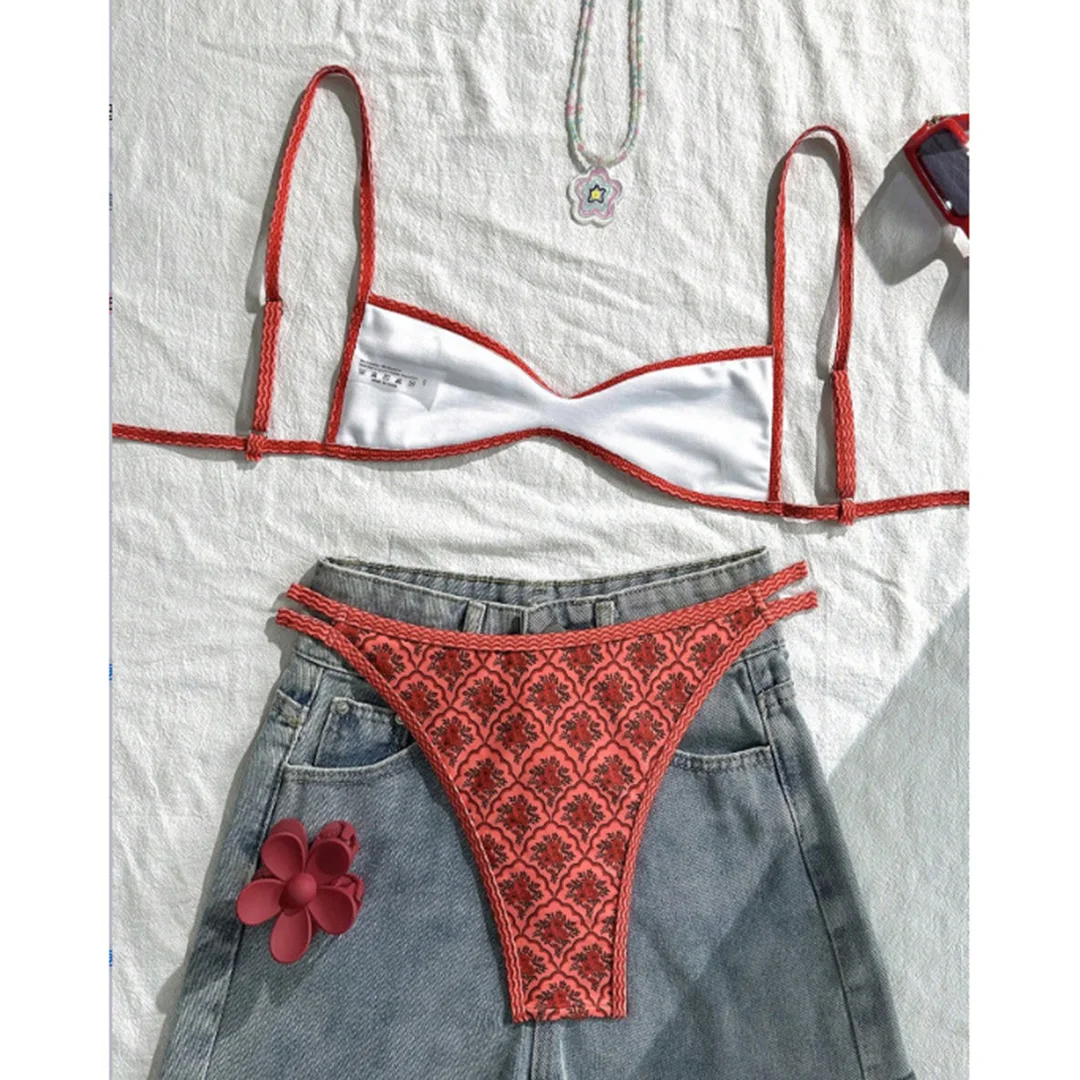 S - XL, mit Blumenmuster, hoch geschnittener Bikini, Damen-Badeanzug, zweiteiliges Bikini-Set, Badebekleidung, Badeanzug, Modell V6965. – Detail 18