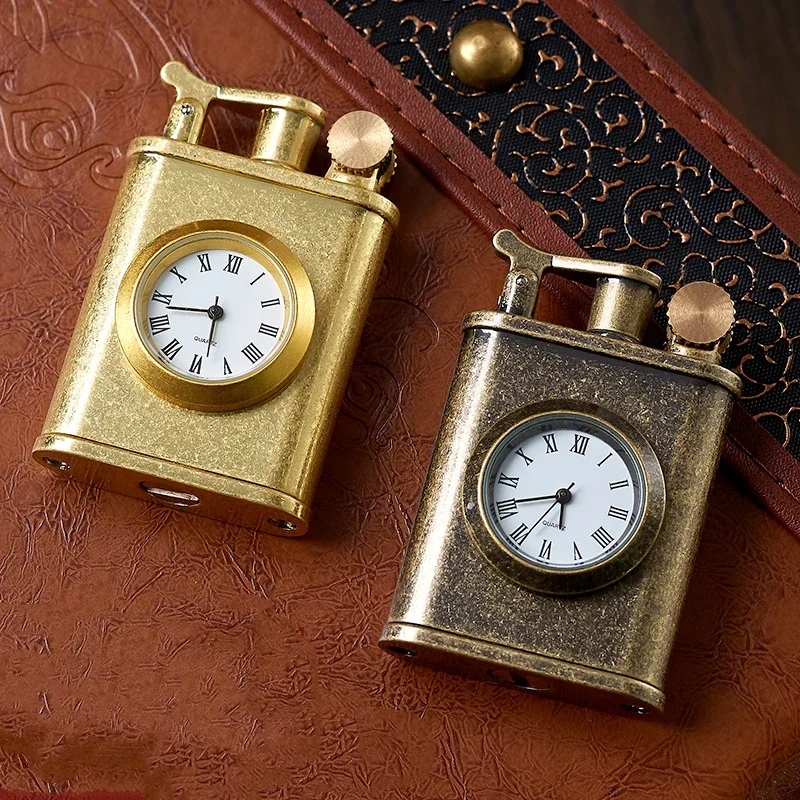 New Retro Watch Kerosene Lighter Metal Creative Gyro Wheel Flint Antique Lighter Vintage Gasoline Kerosene Lighter Men\'s Gift